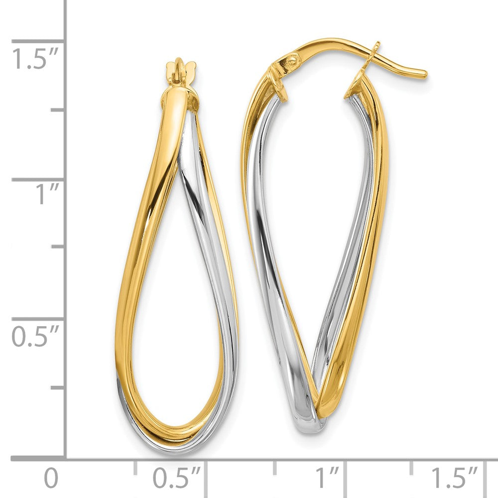 14K Two-Tone Gold Polished Oval Double Hoops