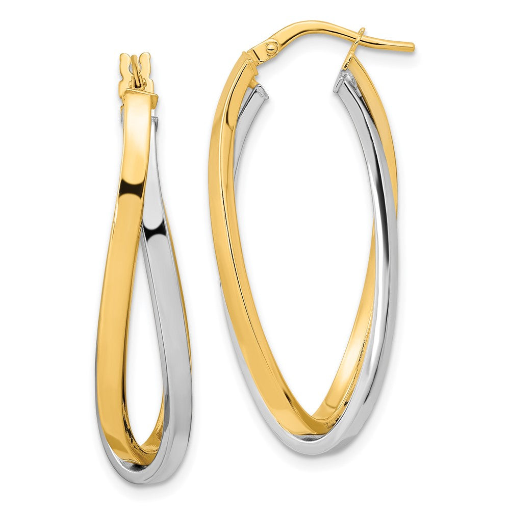 14K Two-Tone Gold Polished Oval Double Hoops