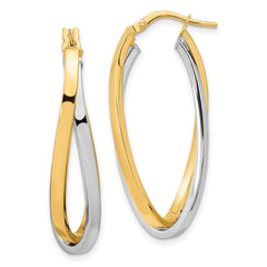 14K Two-Tone Gold Polished Oval Double Hoops