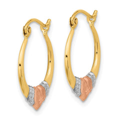 14K Two-Tone Gold Polished Satin & Diamond-cut Hoop Earrings