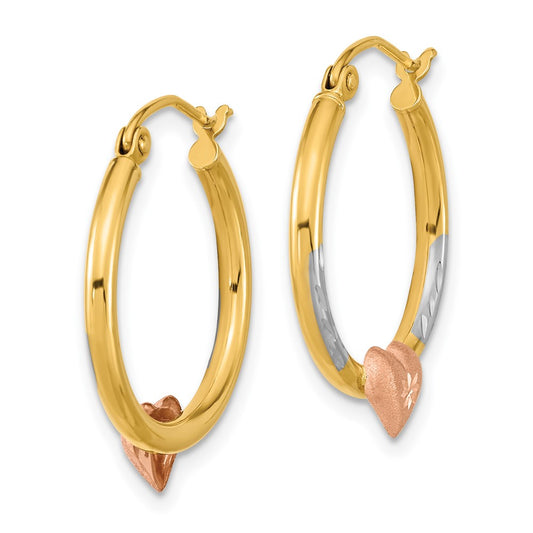 14K Two-Tone Gold Diamond-cut Heart Hoop Earrings