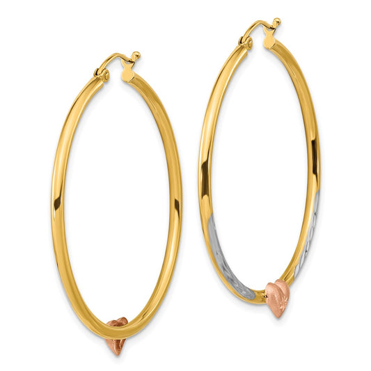14K Two-Tone Gold Diamond-cut Heart Hoop Earrings
