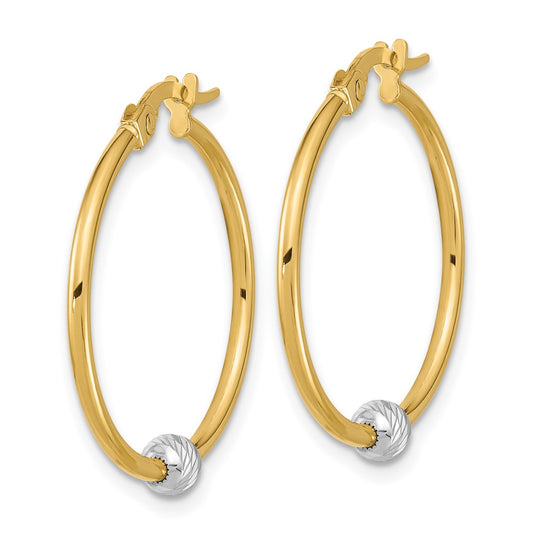 14K Two-Tone Gold Polished Diamond-cut Hoop Earrings