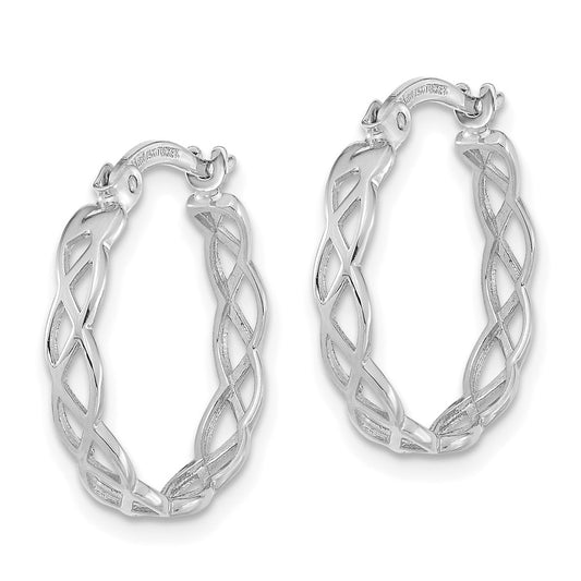 14K White Gold Polished Intertwined Filigree Hoop Earrings