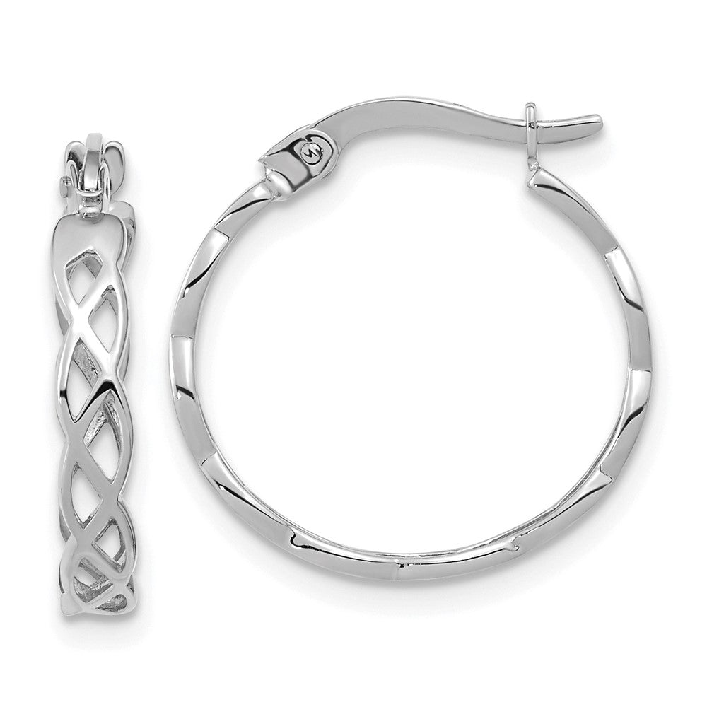 14K White Gold Polished Intertwined Filigree Hoop Earrings