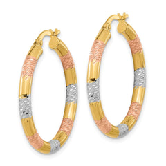 14K Tri-Color Gold Diamond-cut 3.0mm Hoop Earrings