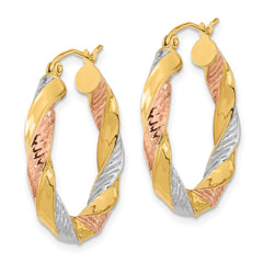 14K Tri-Color Gold Polished & Diamond-cut Twist Hoop Earrings