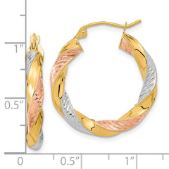 14K Tri-Color Gold Polished & Diamond-cut Twist Hoop Earrings