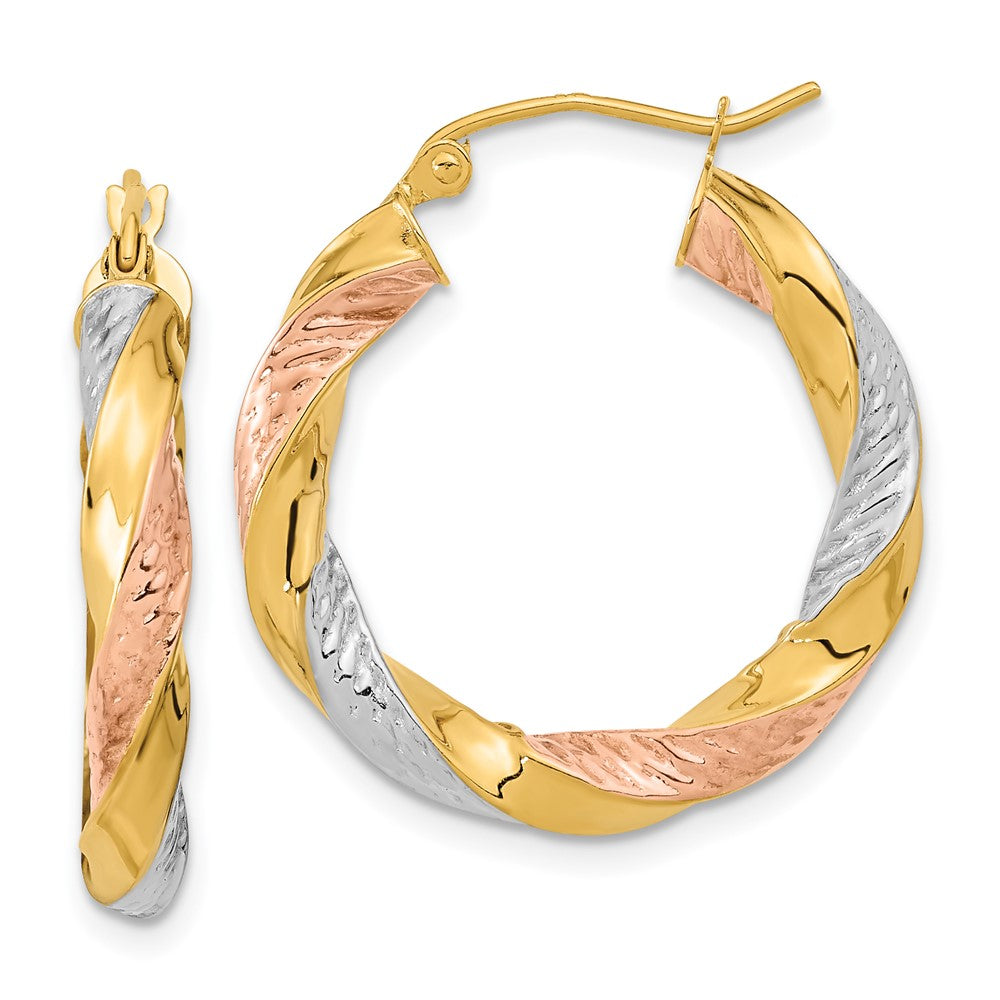 14K Tri-Color Gold Polished & Diamond-cut Twist Hoop Earrings