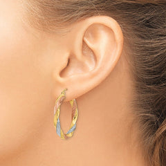 14K Tri-Color Gold Polished & Diamond-cut Twist Hoop Earrings