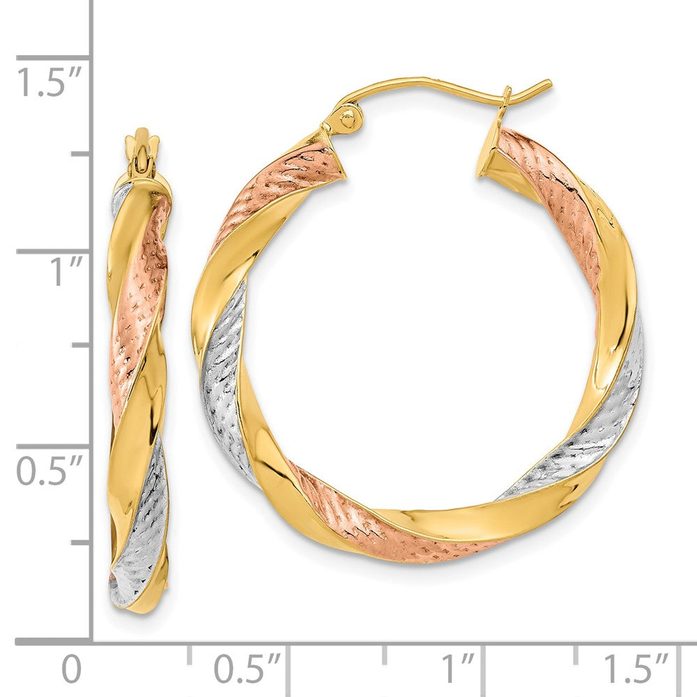 14K Tri-Color Gold Polished & Diamond-cut Twist Hoop Earrings