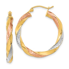 14K Tri-Color Gold Polished & Diamond-cut Twist Hoop Earrings