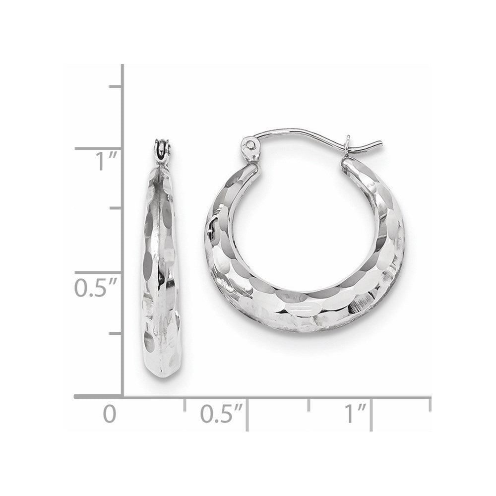 14K White Gold Polished Diamond-cut Hoop Earrings