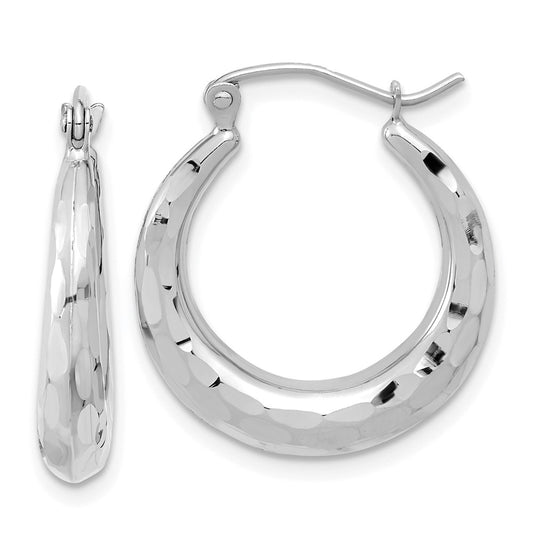 14K White Gold Polished Diamond-cut Hoop Earrings