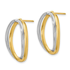 14K Two-Tone Gold Polished Versatile Oval Post Earrings