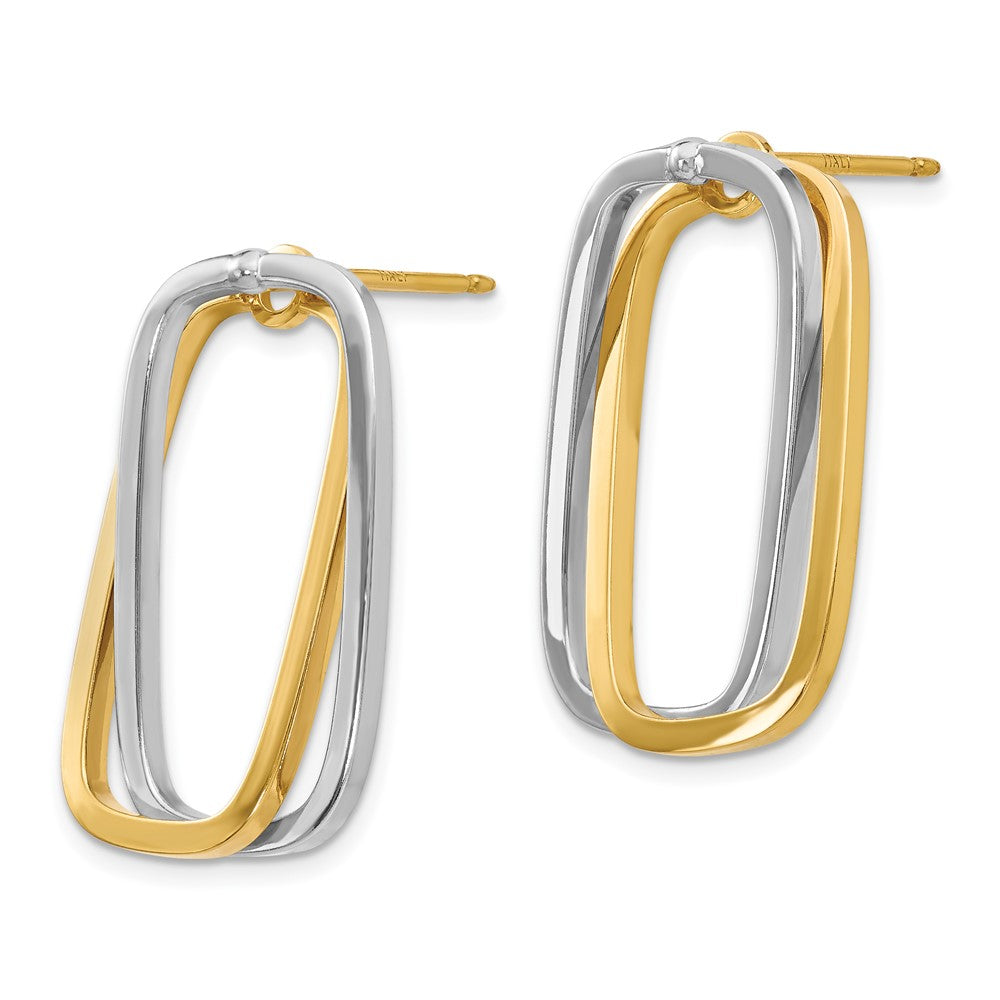 14K Two-Tone Gold Fancy Versatile Rectangle Post Earrings