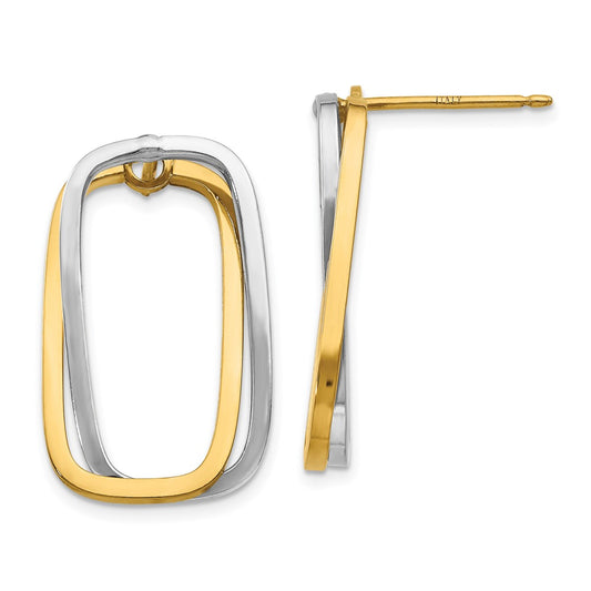 14K Two-Tone Gold Fancy Versatile Rectangle Post Earrings