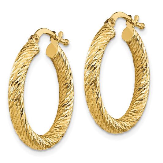 14K Yellow Gold 3x15mm Diamond-cut Round Hoop Earrings