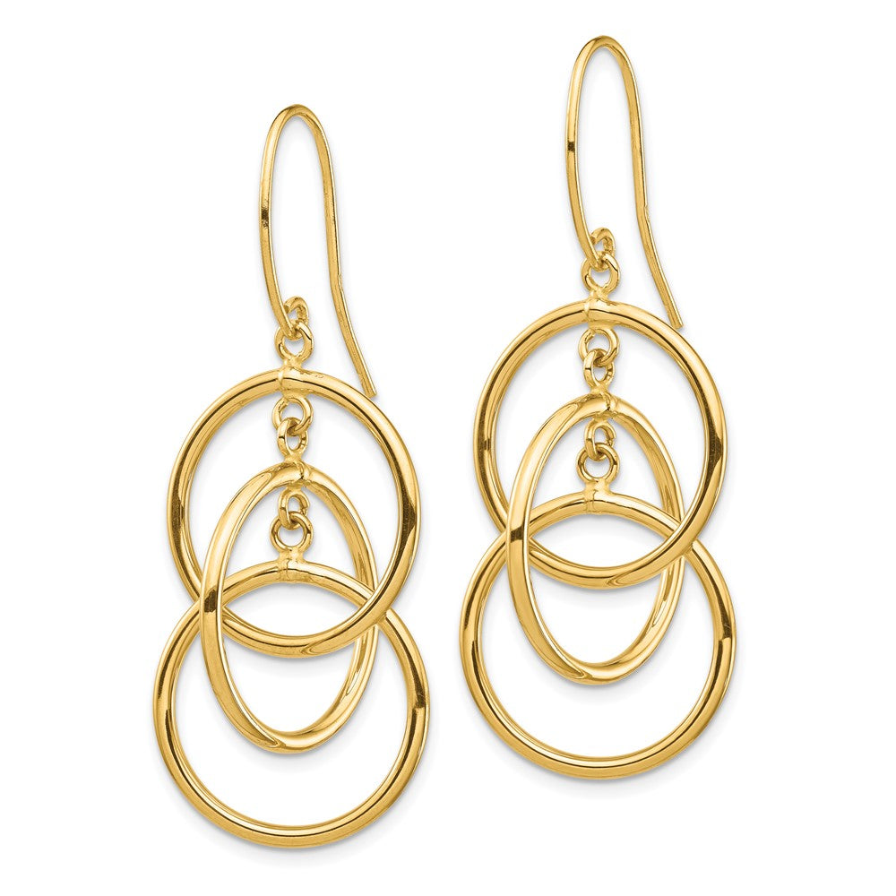 14K Yellow Gold Polished Circles Dangle Earrings