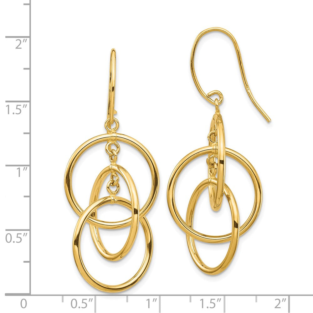 14K Yellow Gold Polished Circles Dangle Earrings