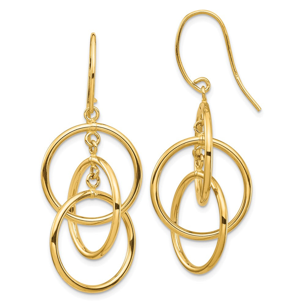 14K Yellow Gold Polished Circles Dangle Earrings