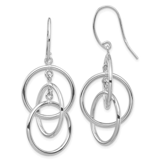 14K White Gold Polished Circles Dangle Earrings