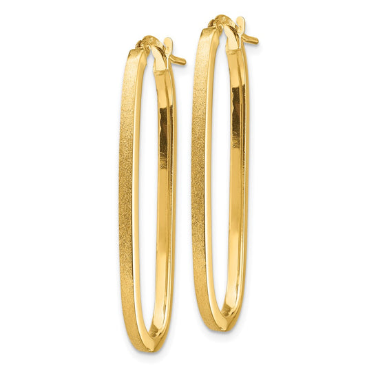 14K Yellow Gold Polished & Satin 2mm Oval Hoop Earrings