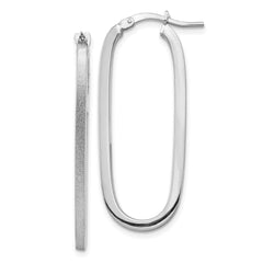 14K White Gold Polished & Satin 2mm Oval Hoop Earrings