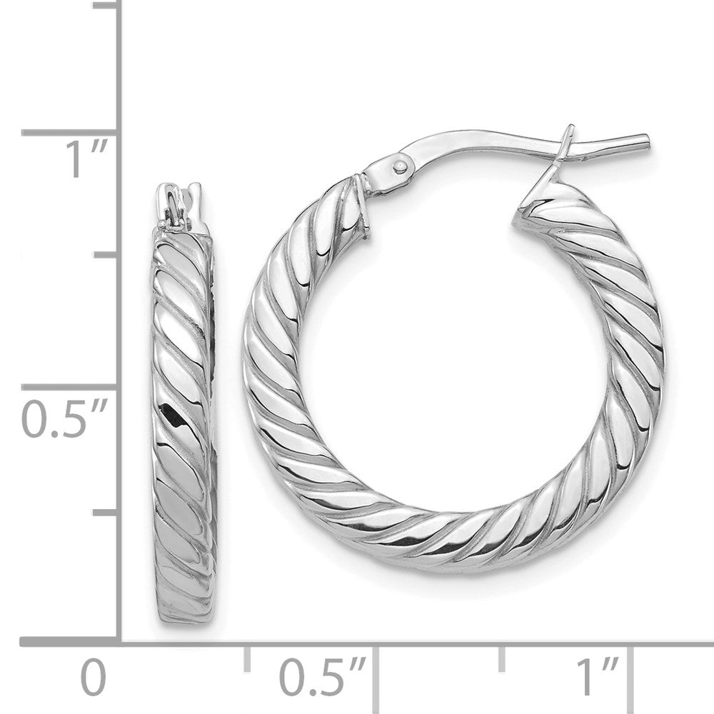 14K White Gold Polished Twisted 3mm Hoop Earrings