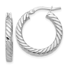 14K White Gold Polished Twisted 3mm Hoop Earrings