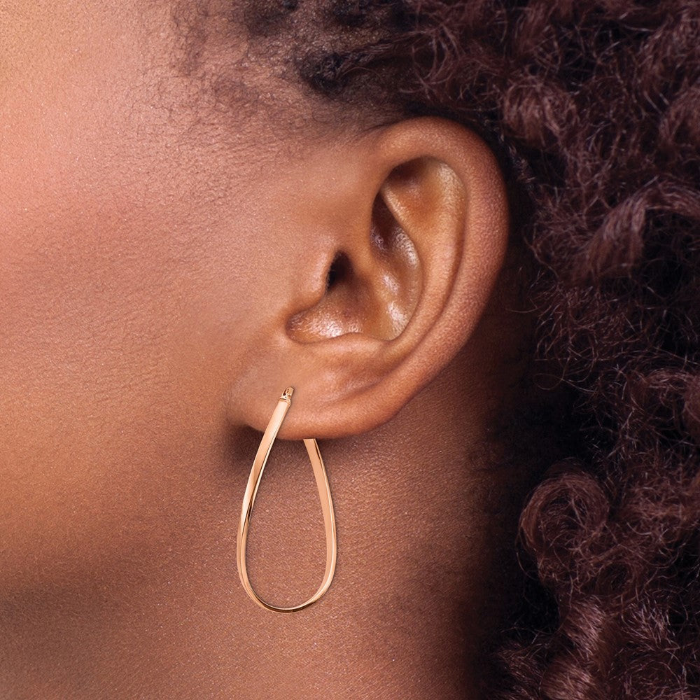 14K Rose Gold 2mm Wavy Hoop Earrings