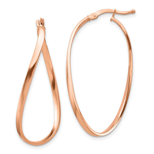 14K Rose Gold 2mm Wavy Hoop Earrings