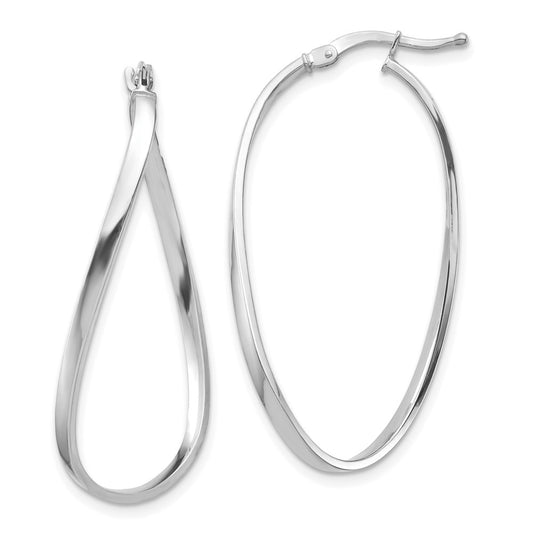 14K White Gold Polished 2mm Wavy Hoop Earrings