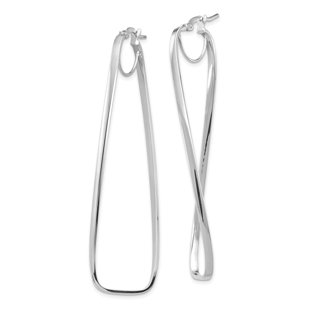 14K White Gold Polished 2mm Wavy Rectangle Hoop Earrings