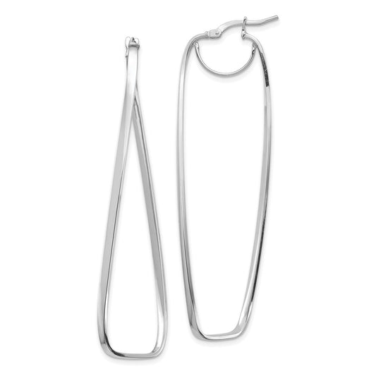 14K White Gold Polished 2mm Wavy Rectangle Hoop Earrings