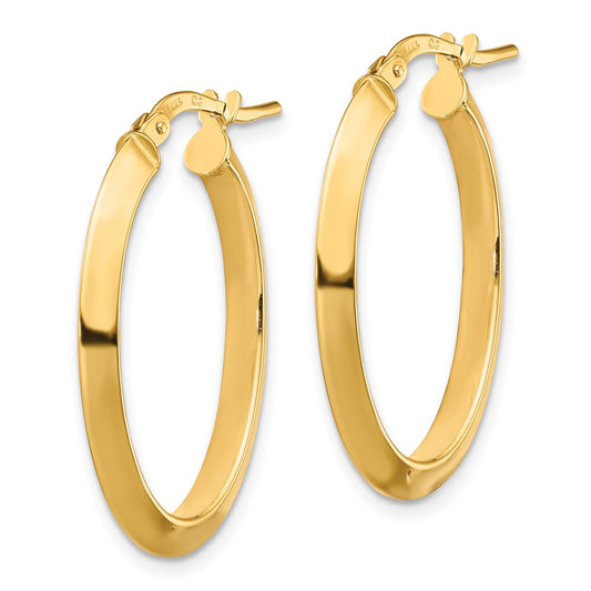 14K Yellow Gold Polished 3.5mm Knife Edge Oval Hoop Earrings