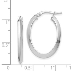 14K White Gold Polished 3.5mm Knife Edge Oval Hoop Earrings