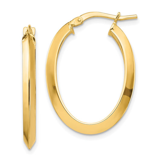 14K Yellow Gold Polished 3.5mm Knife Edge Oval Hoop Earrings