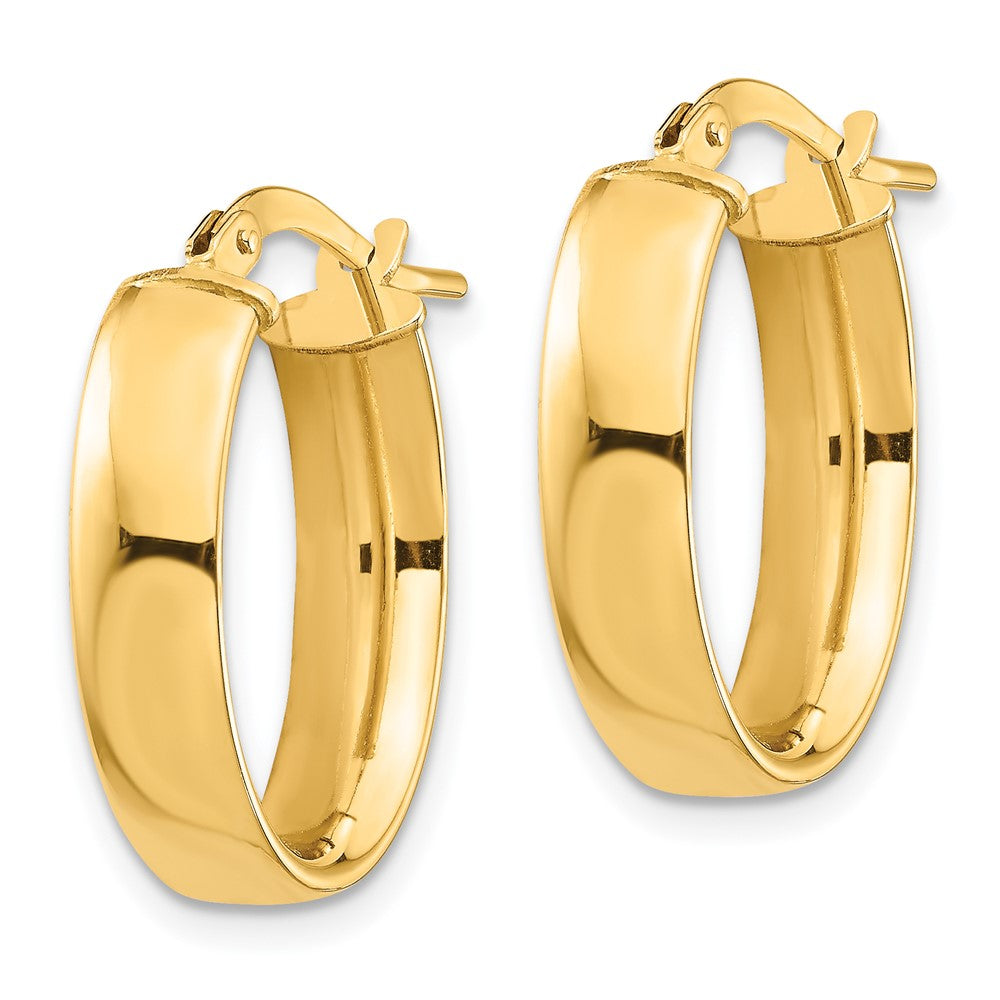 14K Yellow Gold High Polished 5mm Oval Hoop Earrings