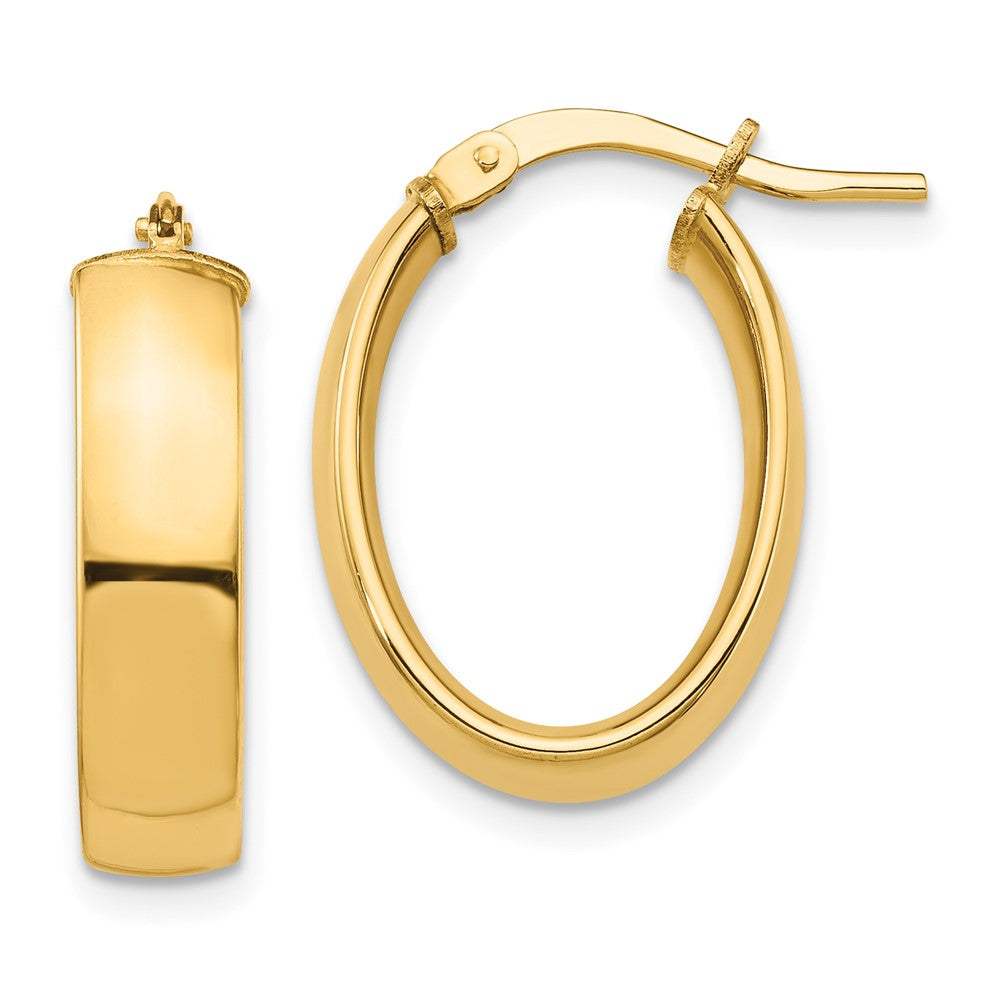 14K Yellow Gold High Polished 5mm Oval Hoop Earrings