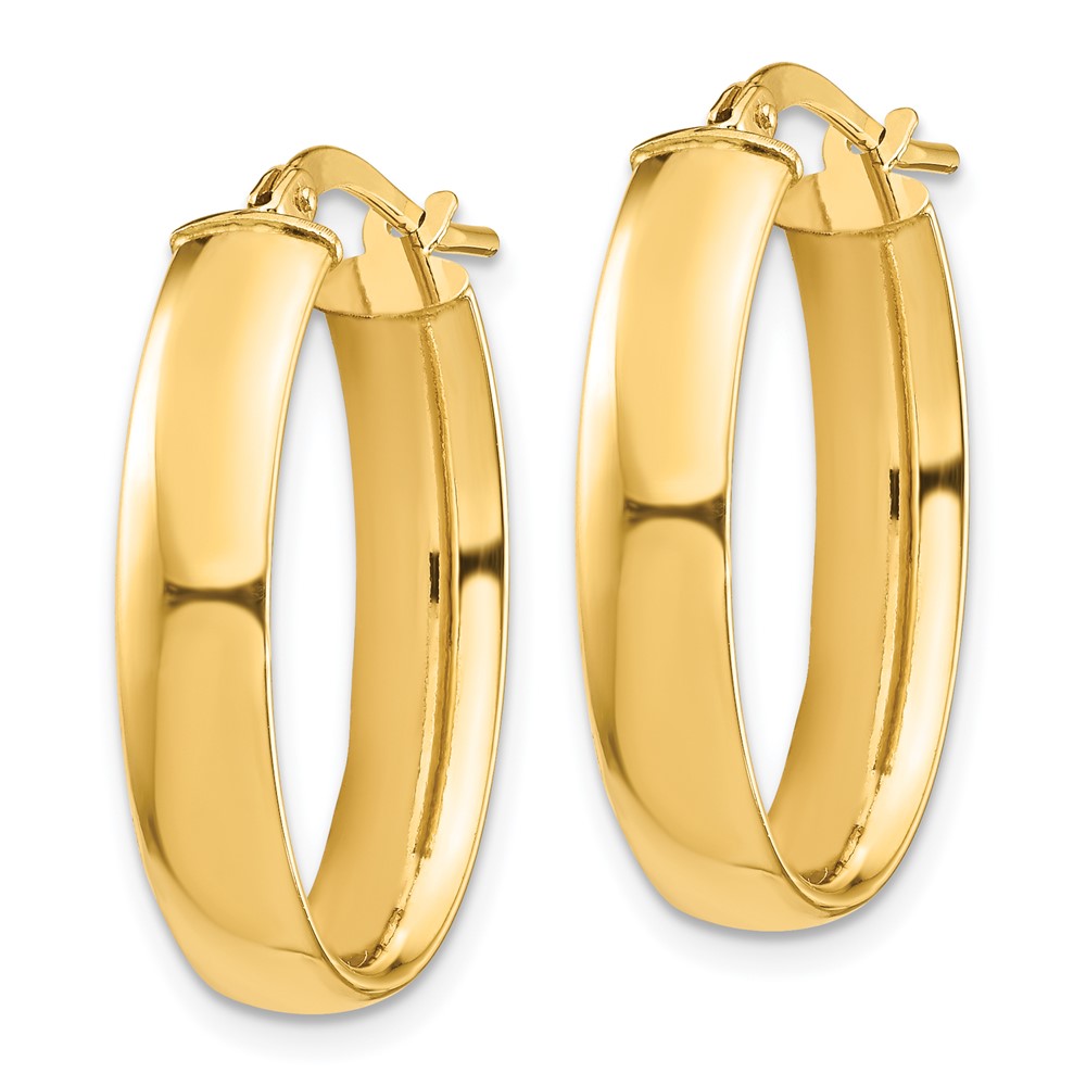 14K Yellow Gold High Polished 5mm Oval Hoop Earrings