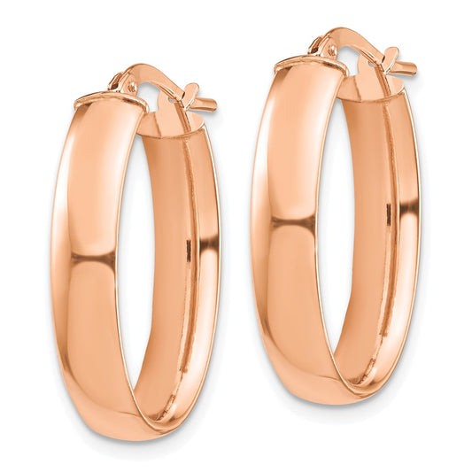 14K Rose Gold High Polished 5mm Oval Hoop Earrings