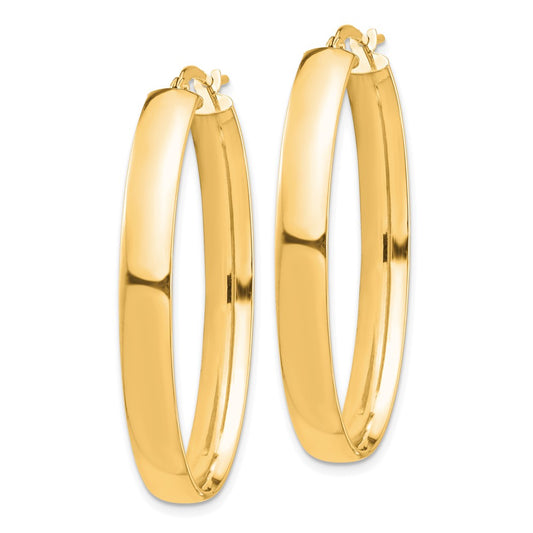 14K Yellow Gold High Polished 5mm Oval Hoop Earrings