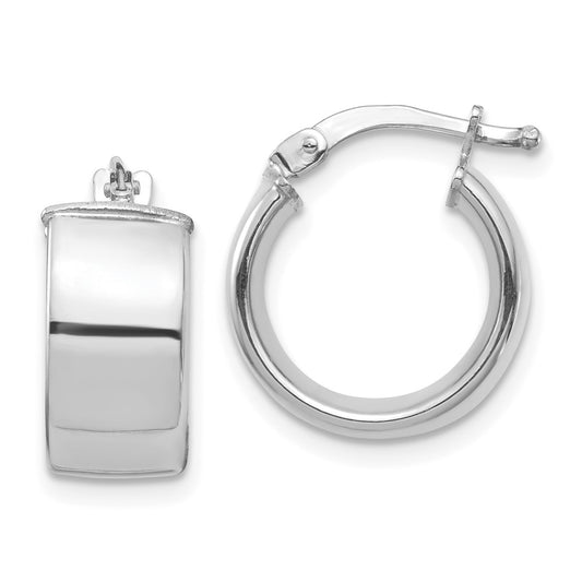 14K White Gold High Polished 7mm Hoop Earrings