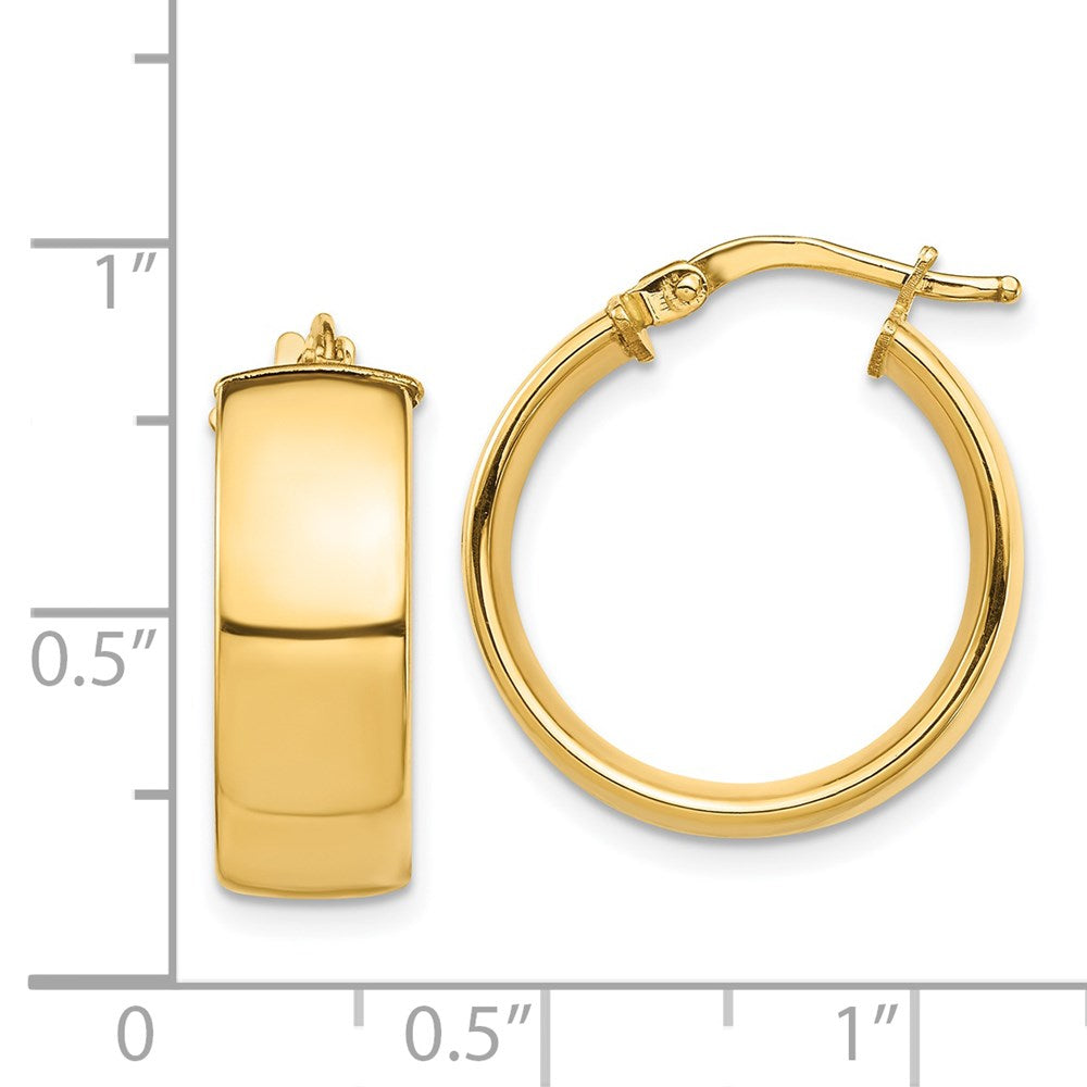 14K Yellow Gold High Polished 7mm Hoop Earrings