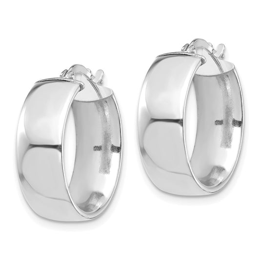 14K White Gold High Polished 7mm Hoop Earrings