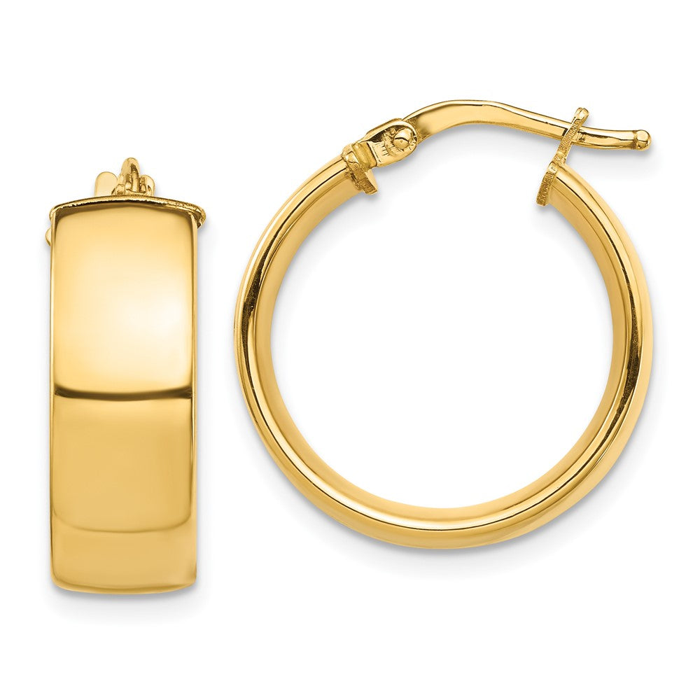 14K Yellow Gold High Polished 7mm Hoop Earrings