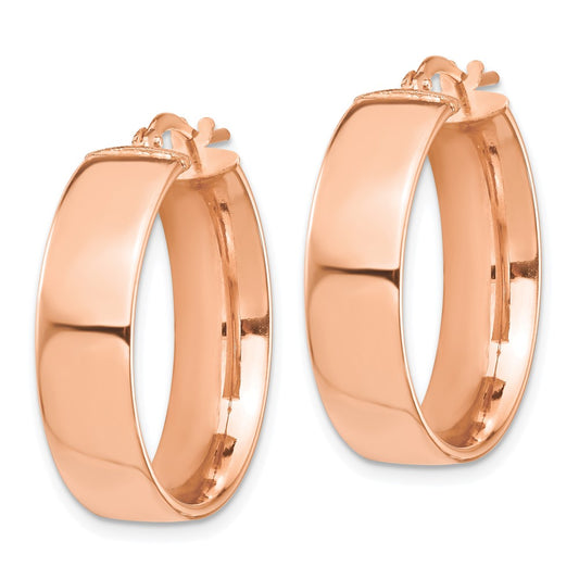 14K Rose Gold High Polished 7mm Hoop Earrings