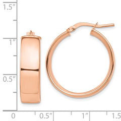 14K Rose Gold High Polished 7mm Hoop Earrings