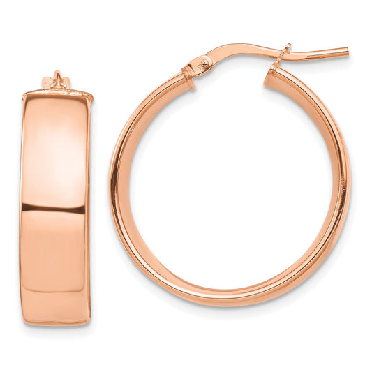 14K Rose Gold High Polished 7mm Hoop Earrings